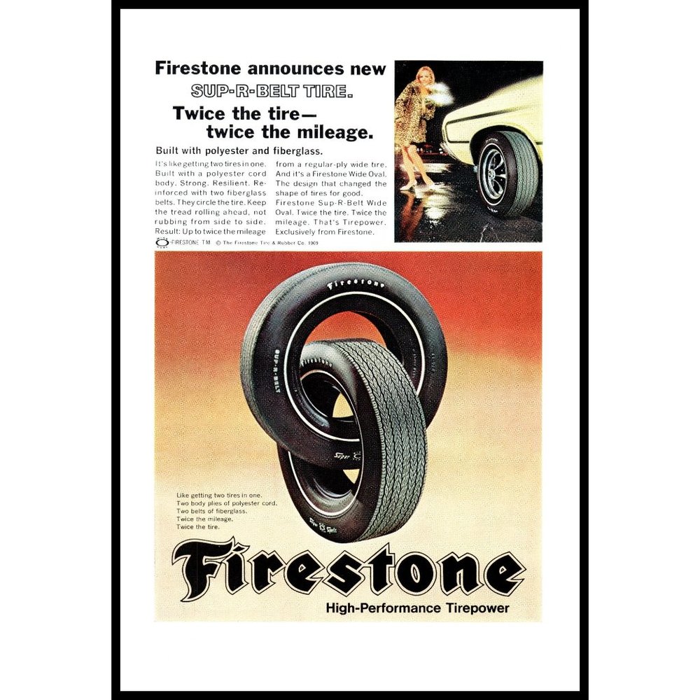 1969 Firestone Tires Sup-R-Belt Tire Vintage Blonde Woman Fur Coat Leopard Print